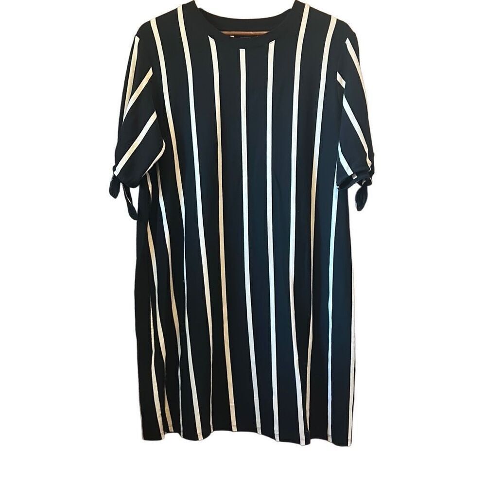 Who What Wear Black White Stripe Tunic Dress Tie Sleeve Women's‎ Large
